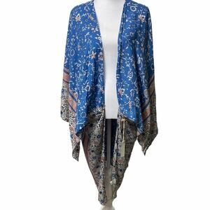 Solemio LA Blue Boho Print Women Kimono Cover Up ONE SIZE BRAND NEW